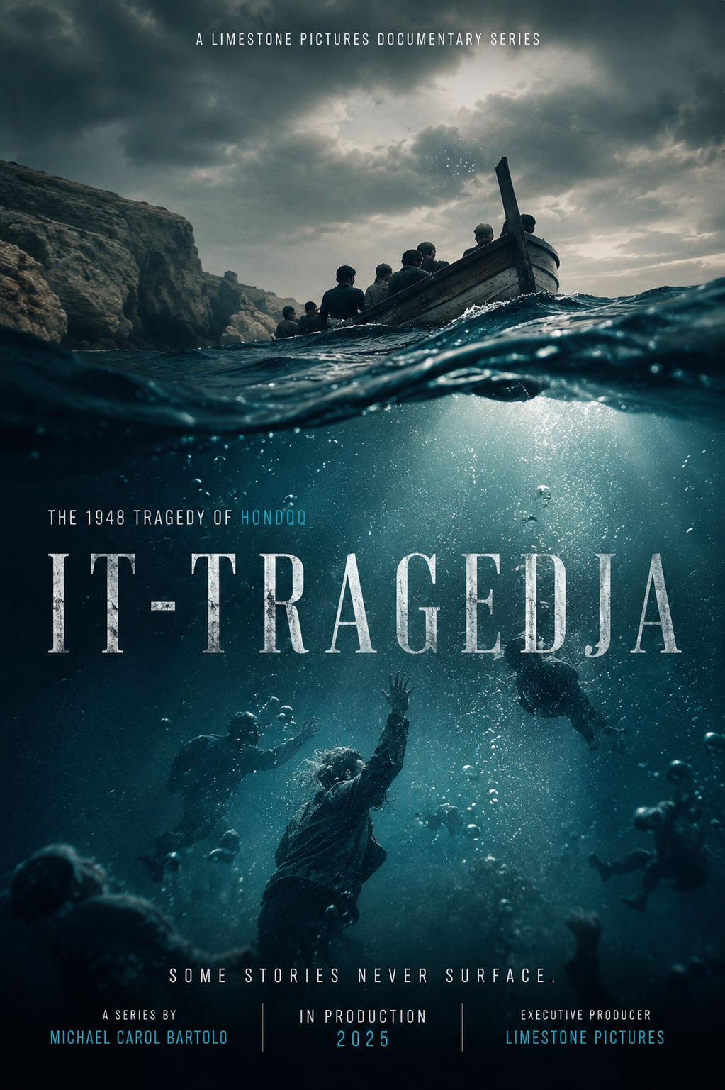 IT-TRAGEDJA — official poster, a Limestone Pictures documentary drama series about the 1948 Gozo Channel maritime tragedy